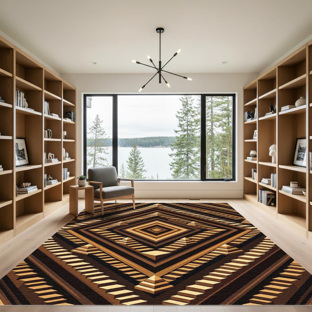 Brown Pyramid Steps Geometric Rug