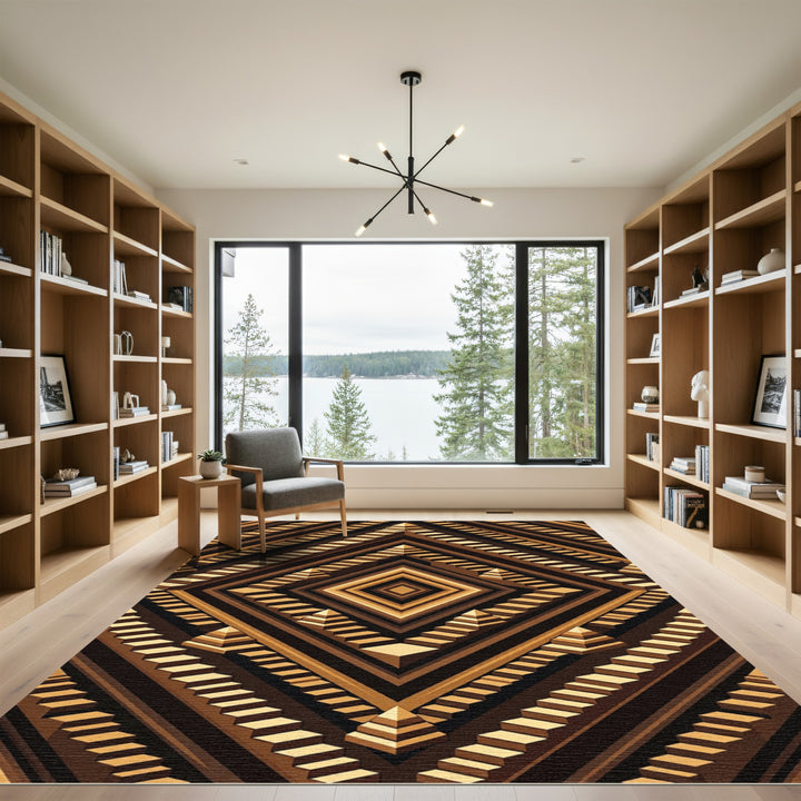 Brown Pyramid Steps Geometric Rug