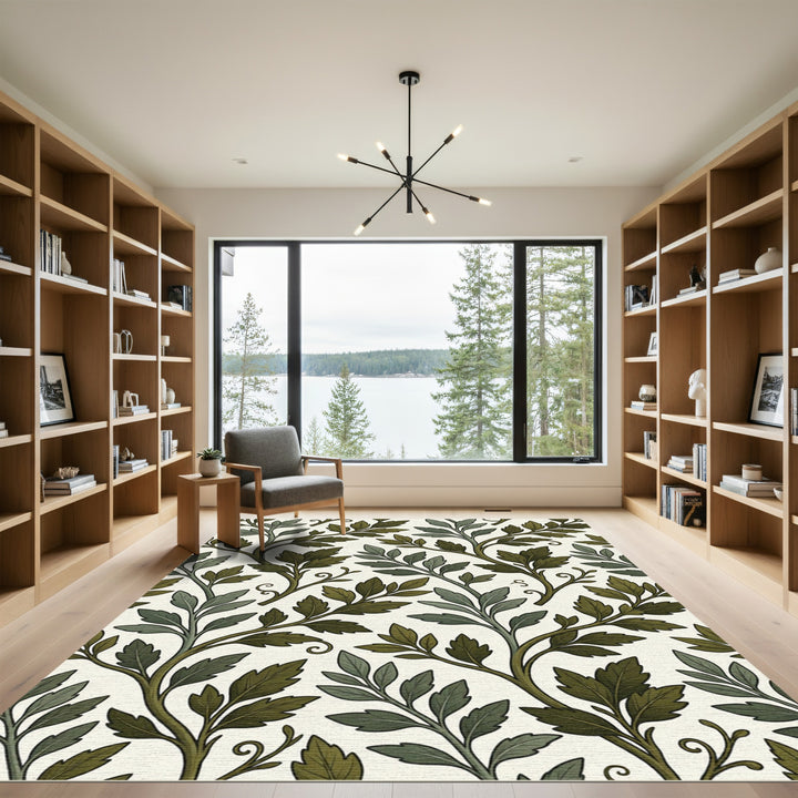 Greenery Branch Botanical Overlay Rug
