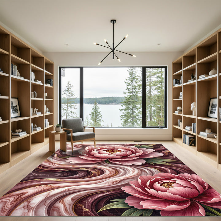 Pink Peony Marble Vein Swirl Rug
