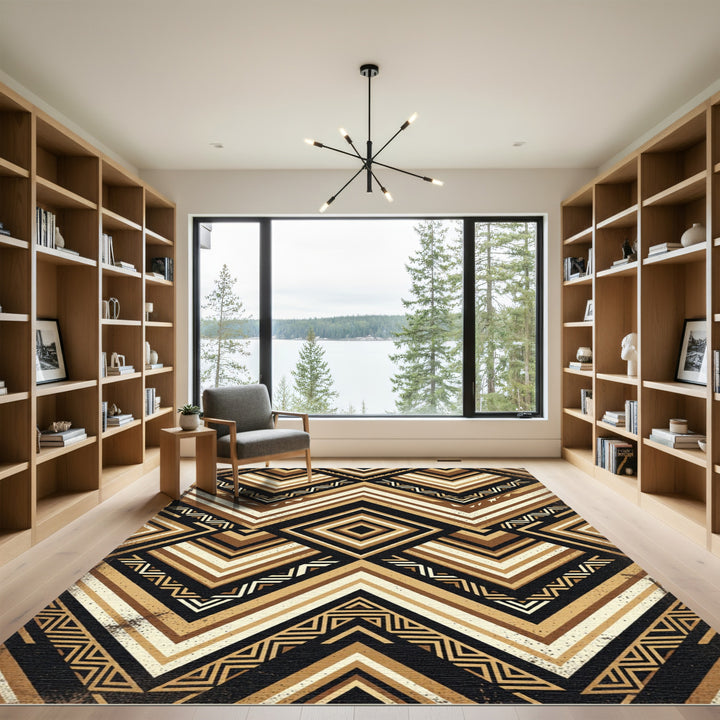 Geometric Brown and Cream Tribal Rug