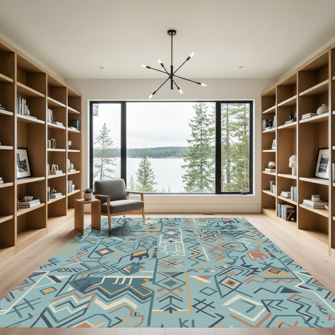 Teal Earthy Tone Animal Geometric Rug