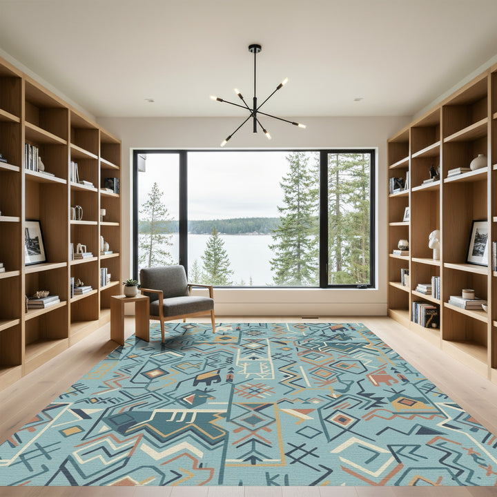 Teal Earthy Tone Animal Geometric Rug