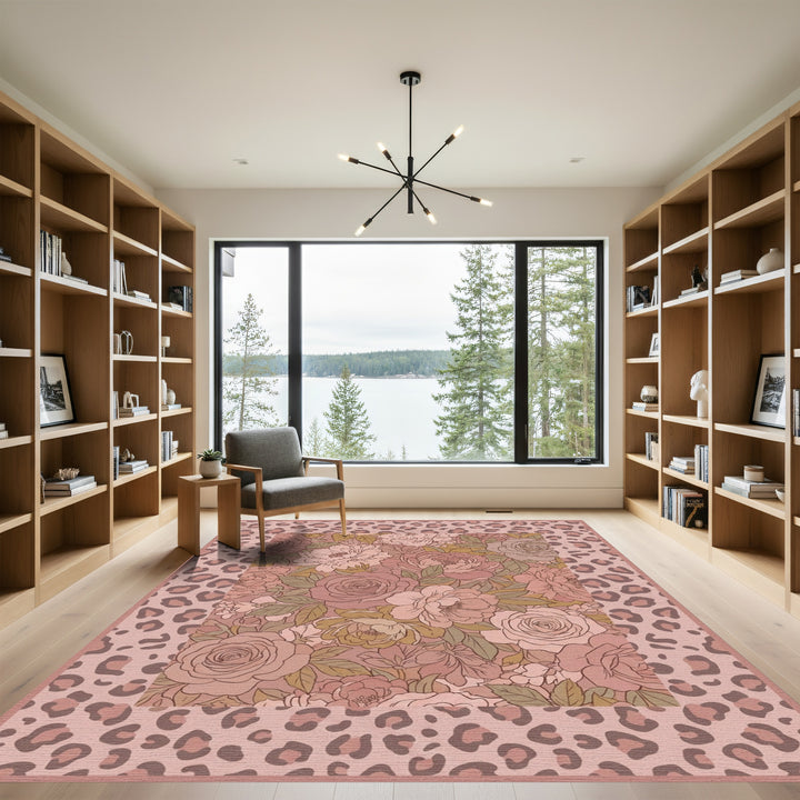 Blush Leopard Floral Garden Medley Rug