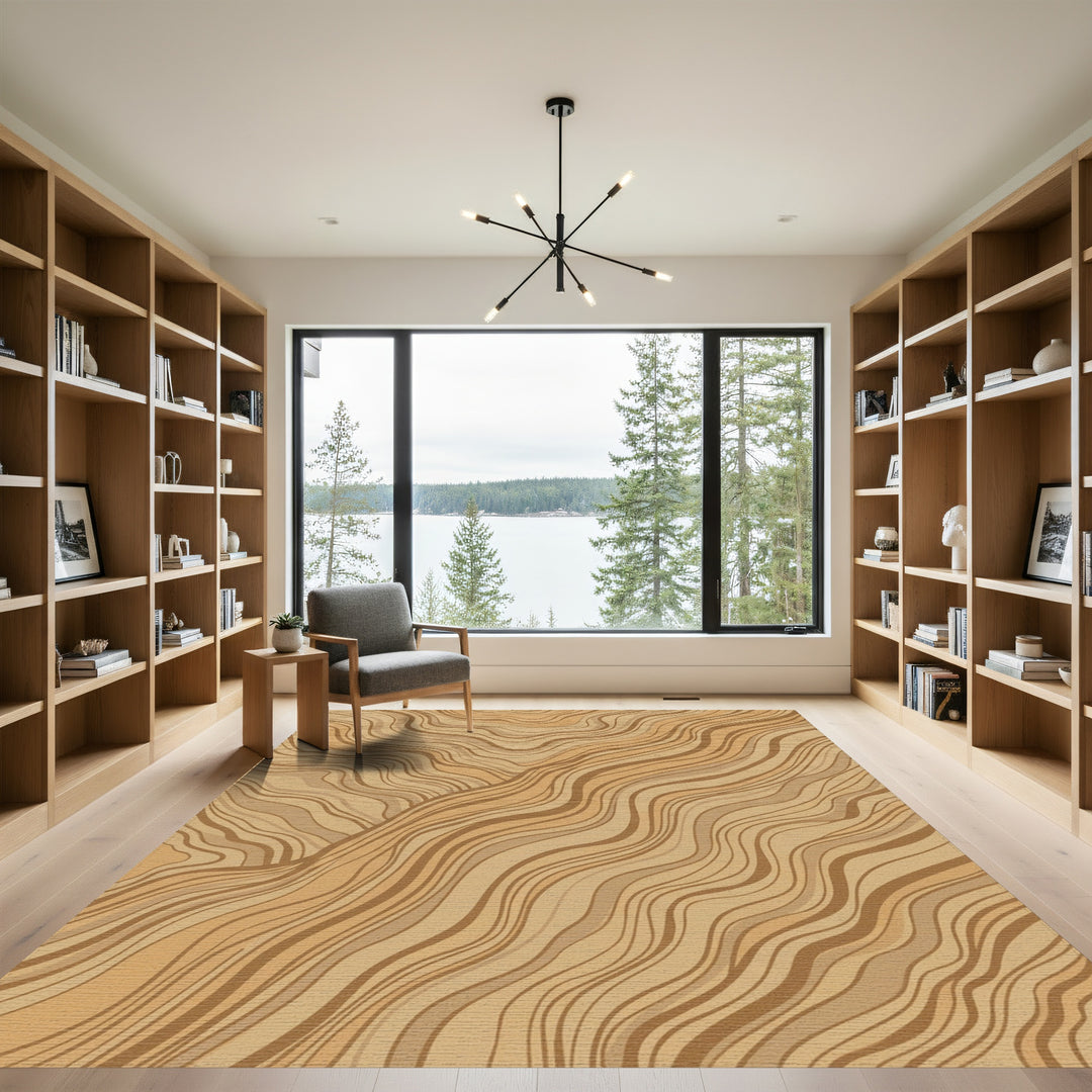 Golden Brown Wavy Wood Grain Rug