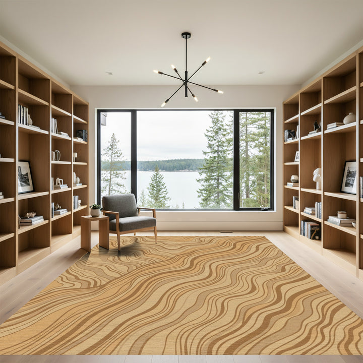 Golden Brown Wavy Wood Grain Rug