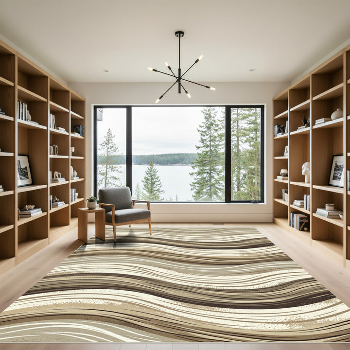 Wavy Brown Beige Neutral Lines Rug