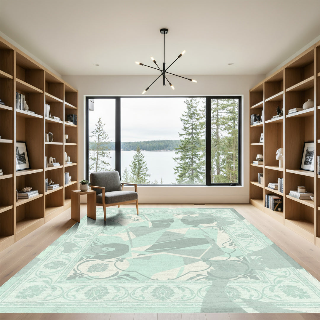 Soft Mint Floral Border Geometric Blend Rug