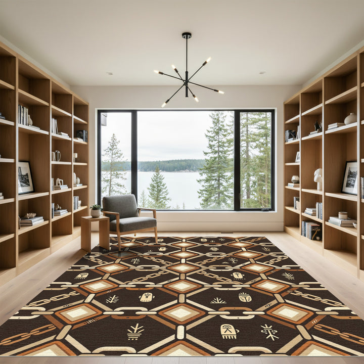 Geometric Chain Link Tribal Symbols Rug