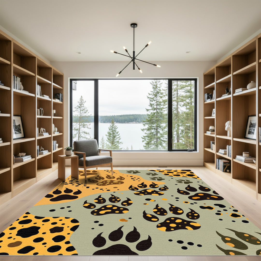 Bold Paw Prints Orange Gray Rug