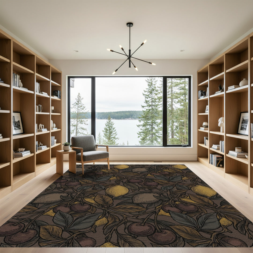 Dark Earthy Citrus Cherry Botanical Rug
