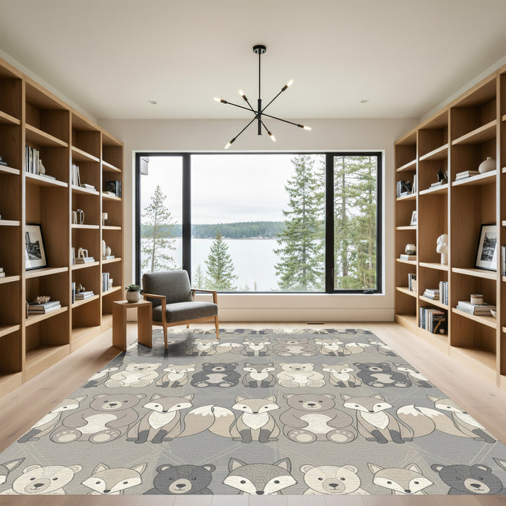 Woodland Forest Animals Neutral Palette Rug