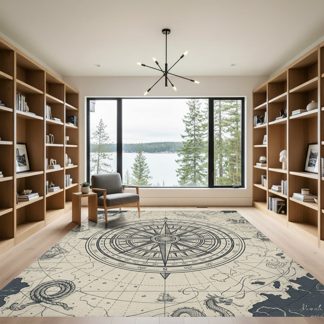 Nautical Compass Map Dragons Rug