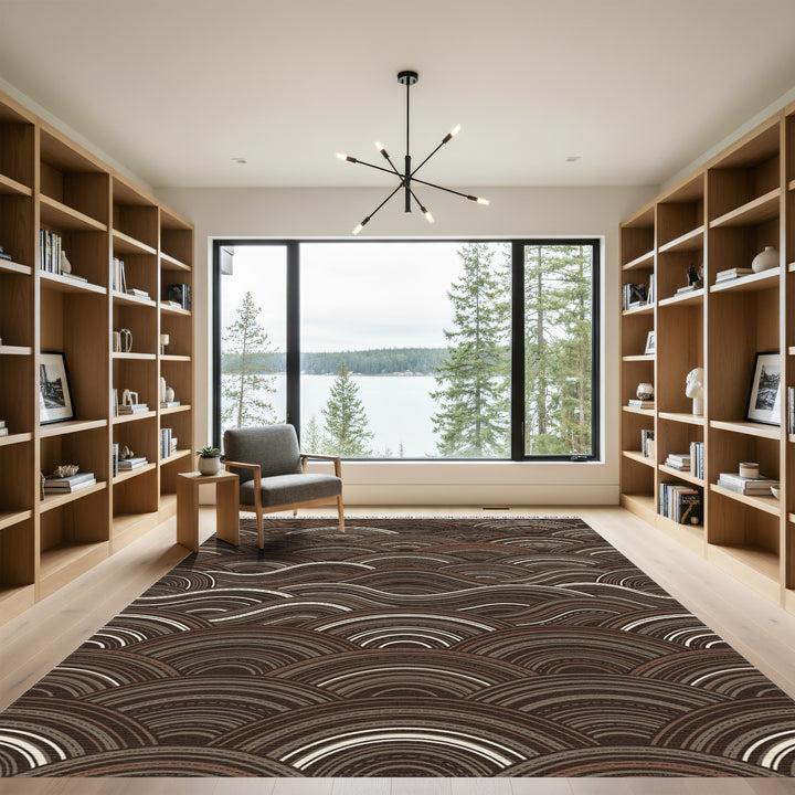 Seigaiha Waves Mocha Cream Rug