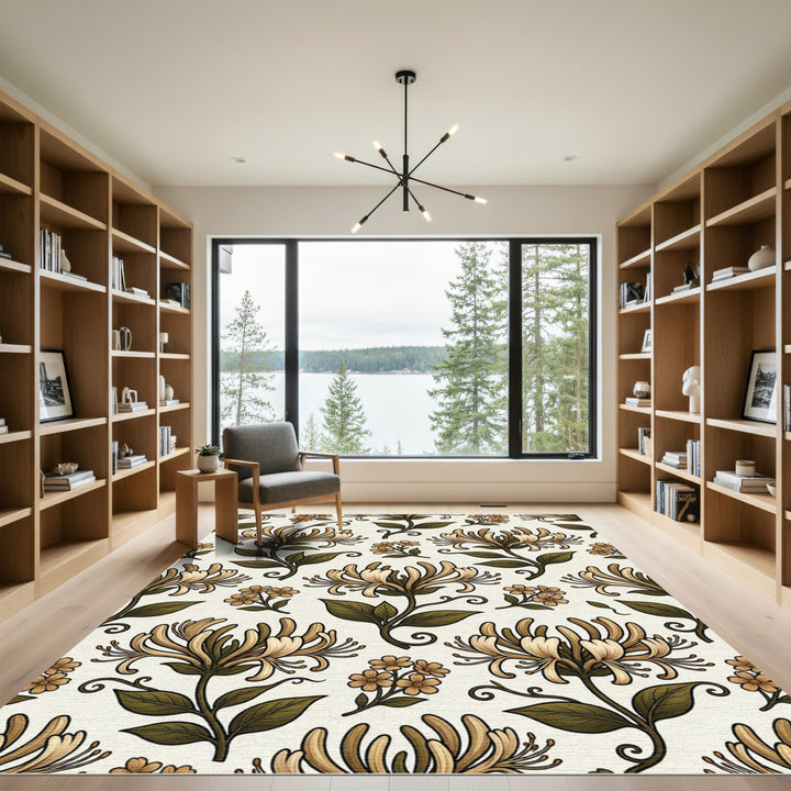 Cream and Gold Floral Vine Rug