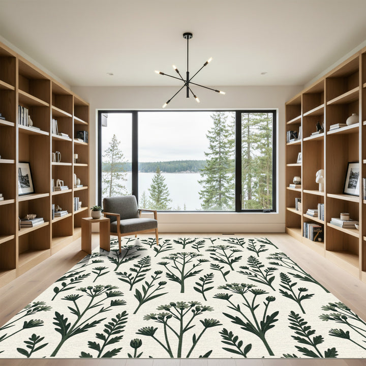 Botanical Emerald Sprigs Cream Field Rug
