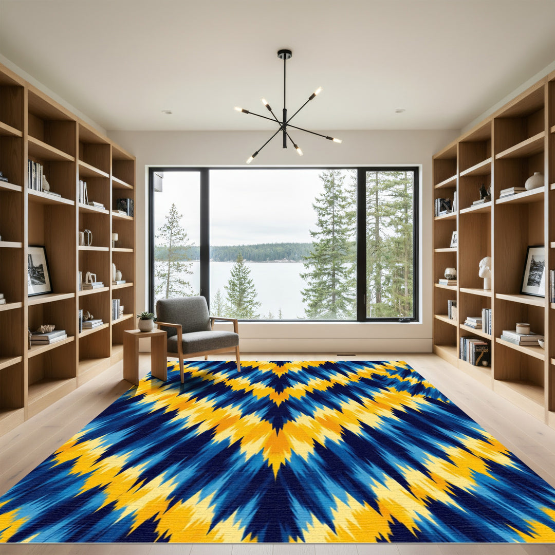 Bold Blue Yellow Chevron Zigzag Rug