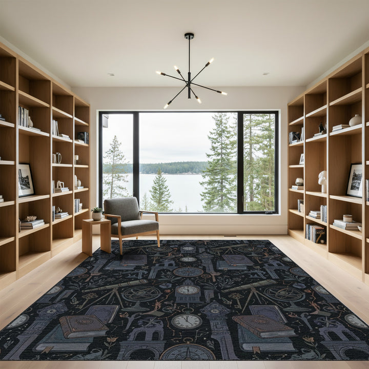 Dark Academia Celestial Telescope Globe Rug