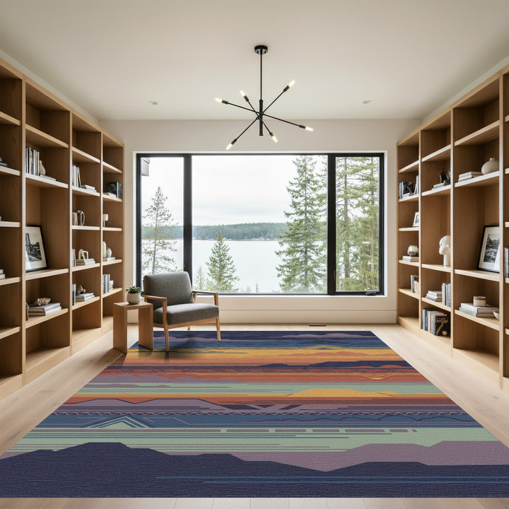 Western Sunset Mountain Landscape Rug