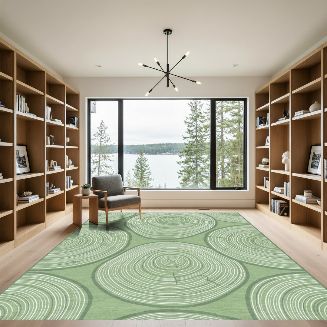 Green Wood Grain Rings Rug
