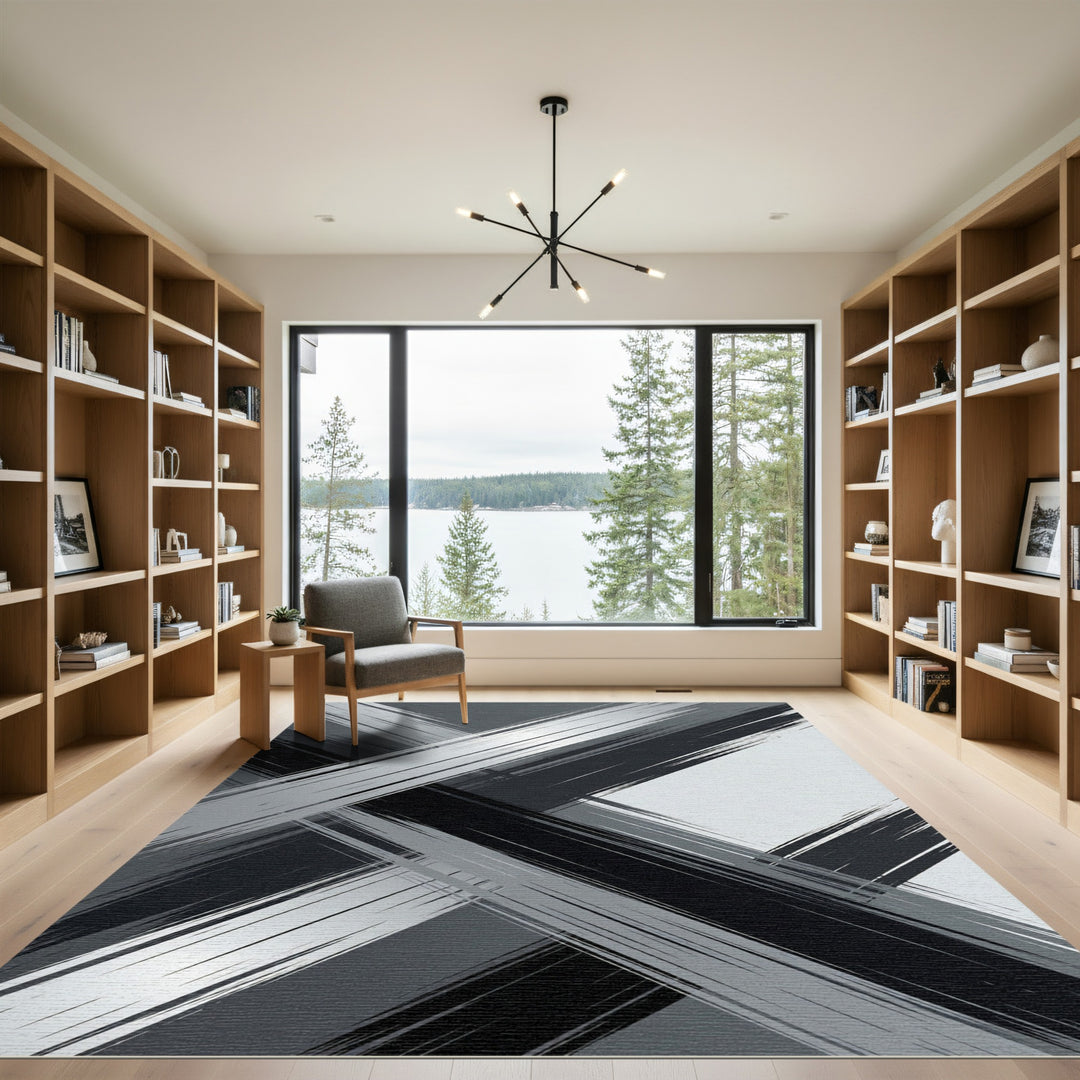 Monochromatic Brushed Metal Diagonal Stripes Rug