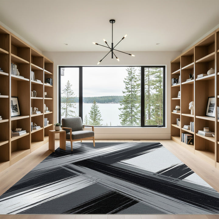 Monochromatic Brushed Metal Diagonal Stripes Rug