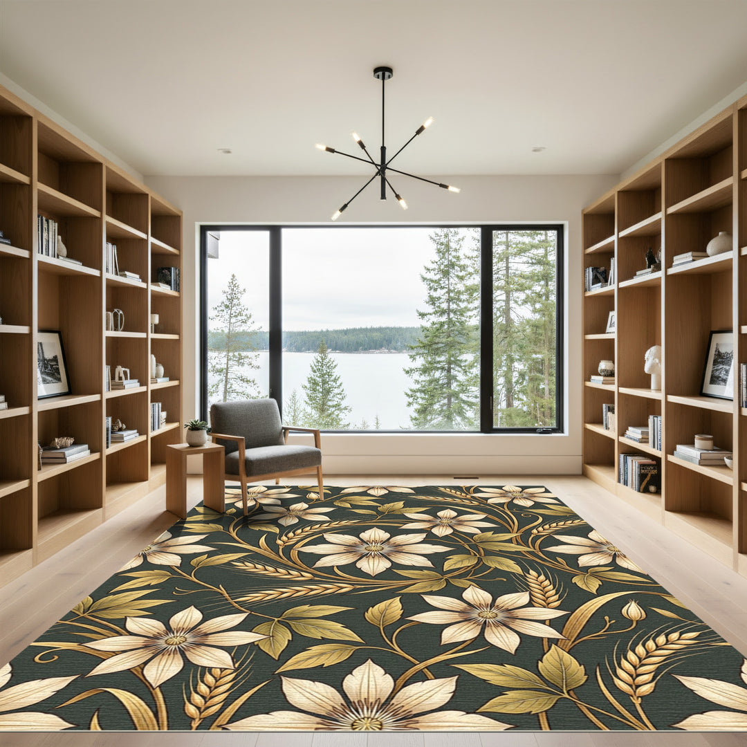 Golden Floral Wheat Harvest Rug