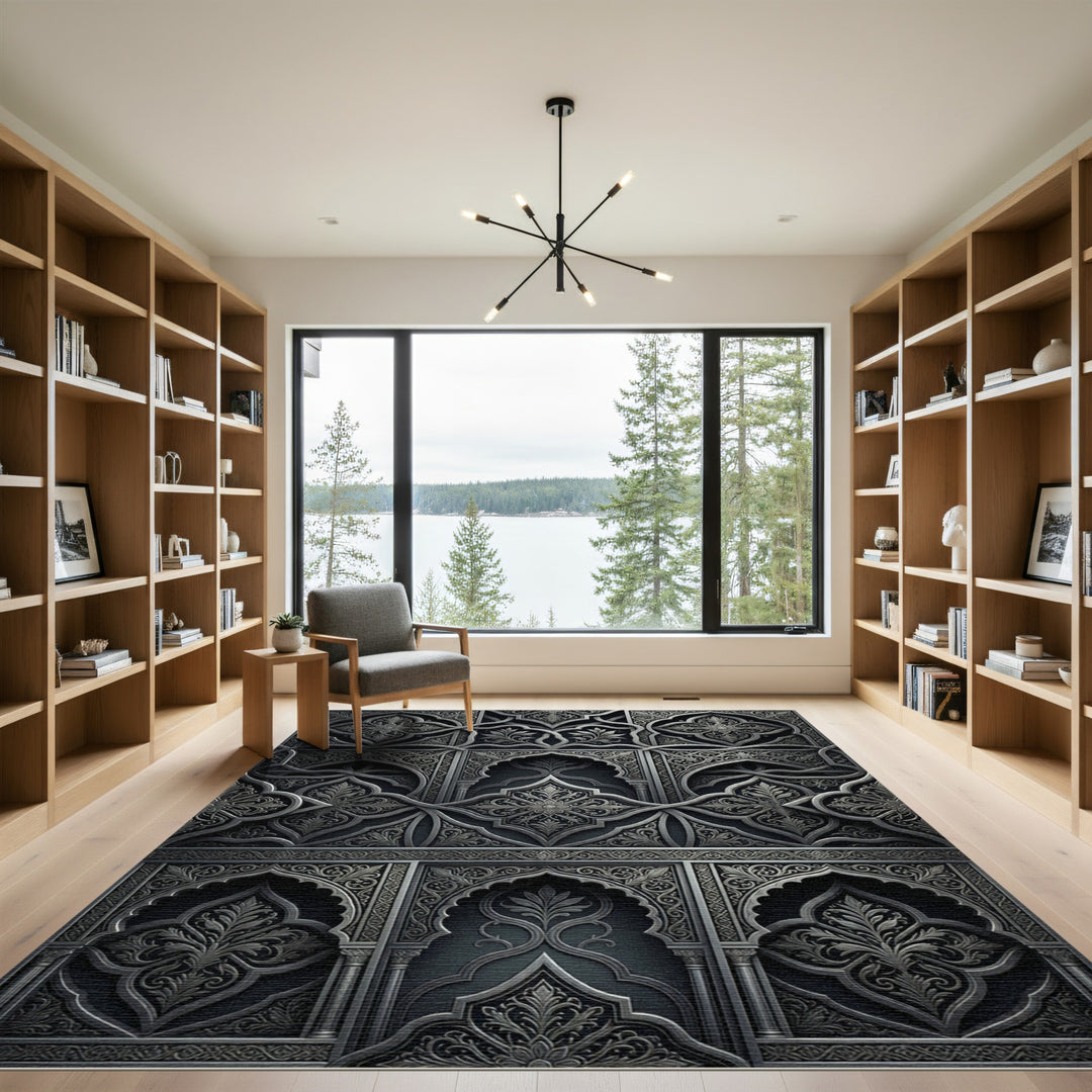 Dark Gray Arabesque Inlay Rug