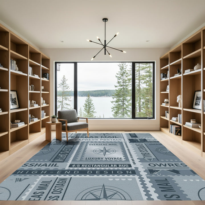 Monochromatic Nautical Stamp Compass Rug