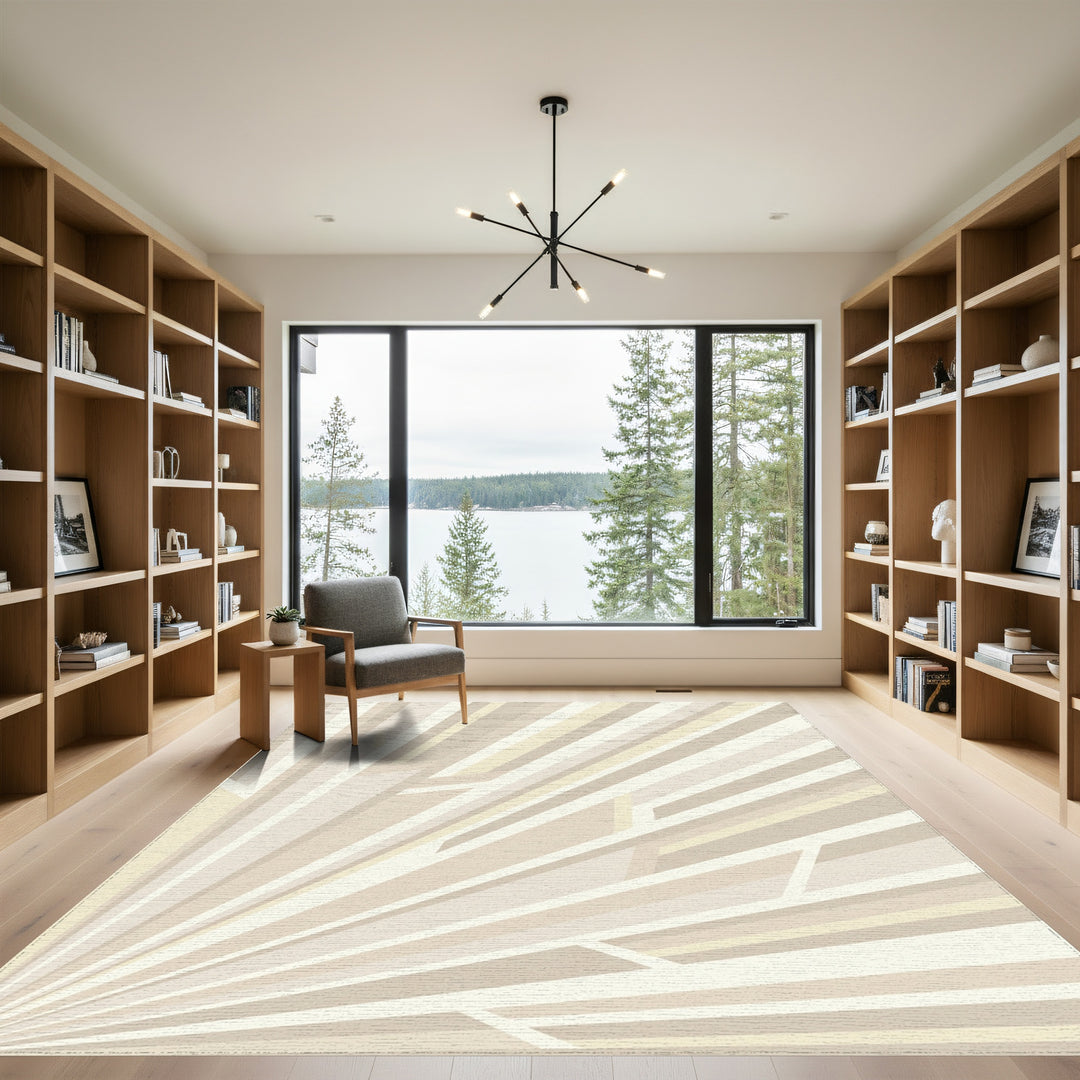 Neutral Cream Ray Geometric Rug