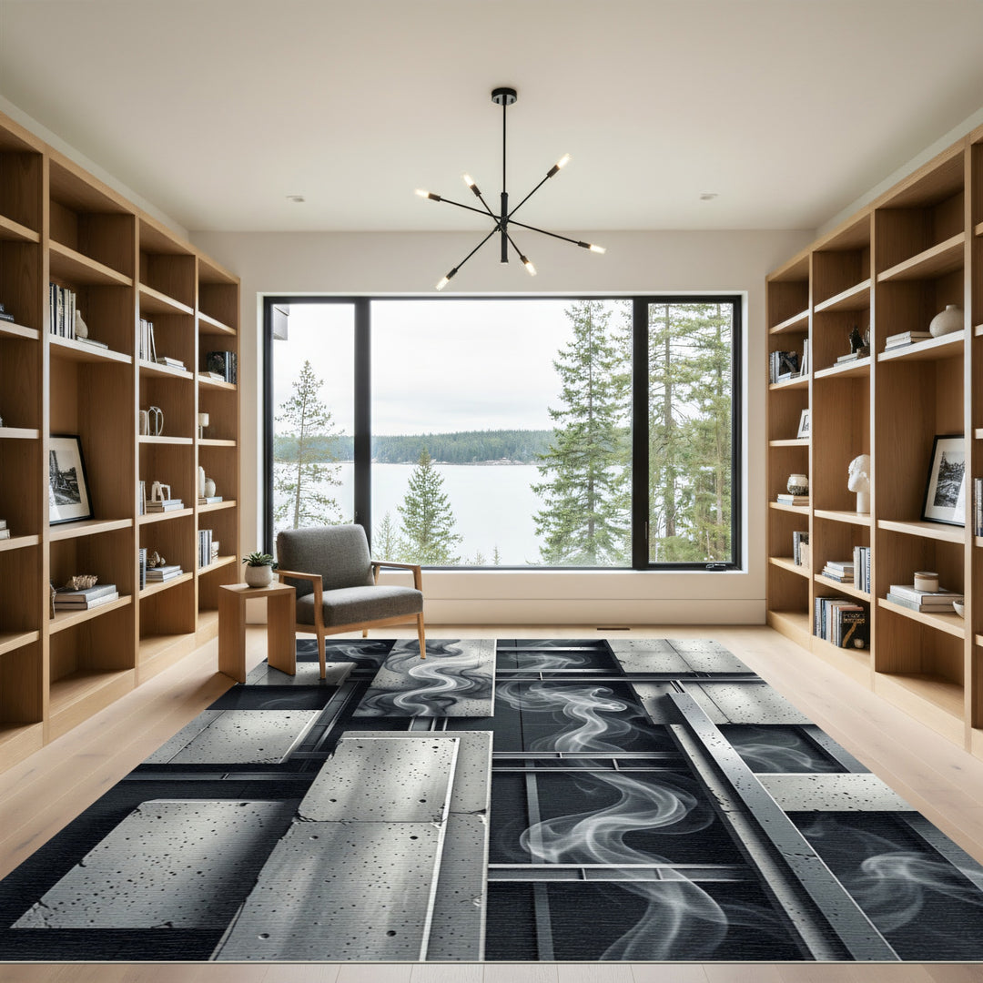 Monochromatic Concrete Smoke Swirl Rug