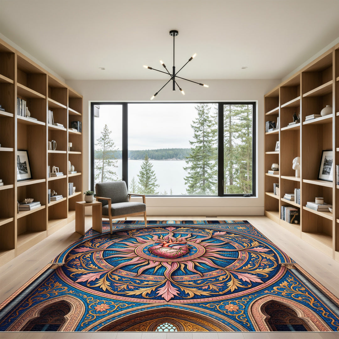 Radiant Heart Blue Gold Floral Rug