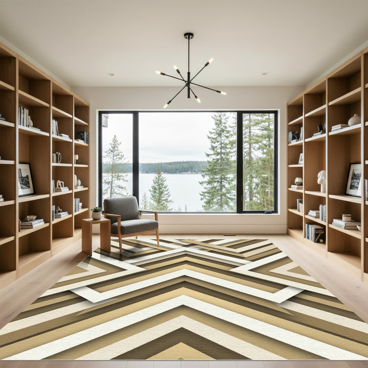 Geometric Gold Chevron Layered Rug