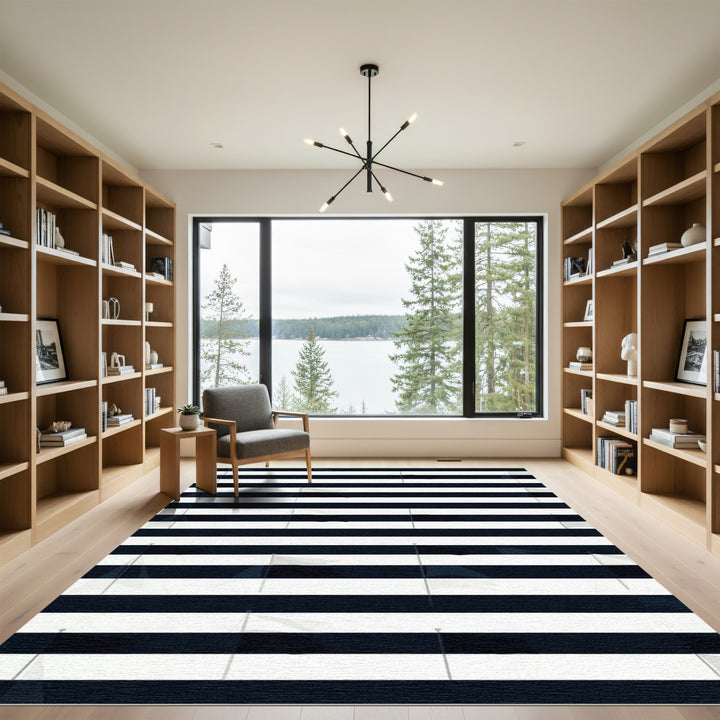 Navy White Horizontal Flag Stripe Rug