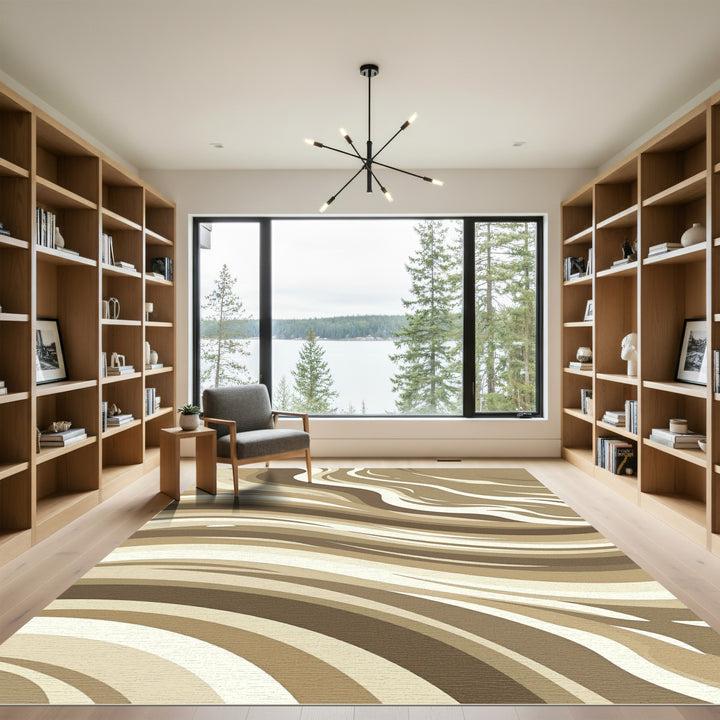 Brown Beige Swirling Abstract Lines Rug