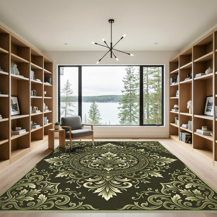 Ornate Green Fleur-de-Lis Rug