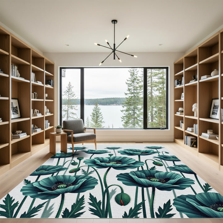 Teal Poppy Bloom Arrangement Rug