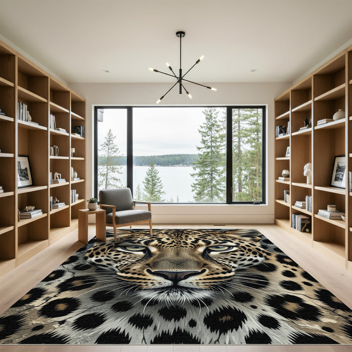 Leopard Face Black Spots Neutral Tones Rug
