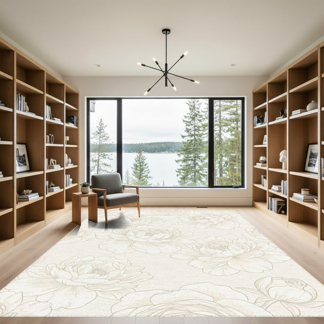 Vintage Cream Floral Outline Rug