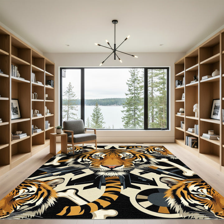 Bold Tiger Bone Jet Collage Rug