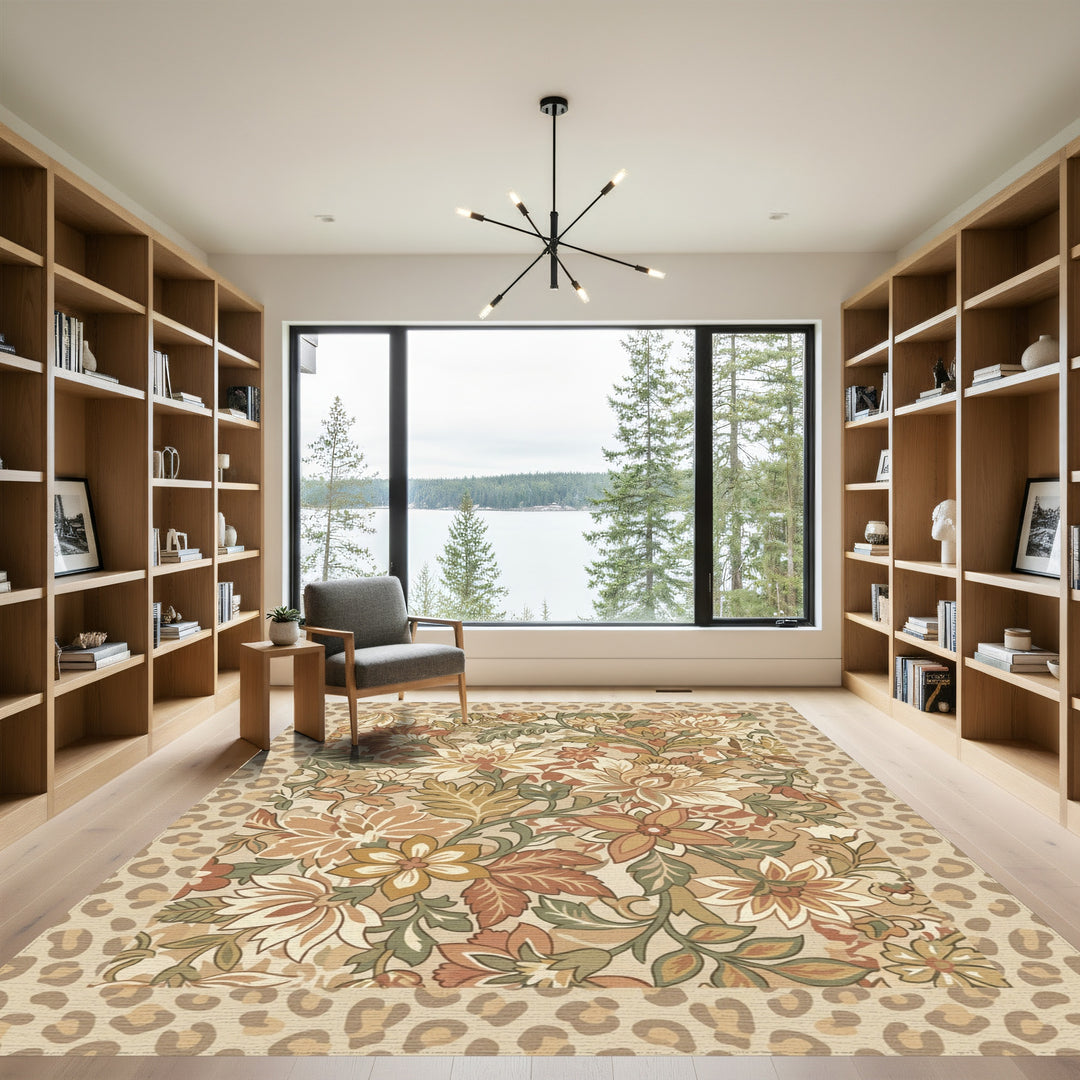 Vintage Floral Leopard Border Rug