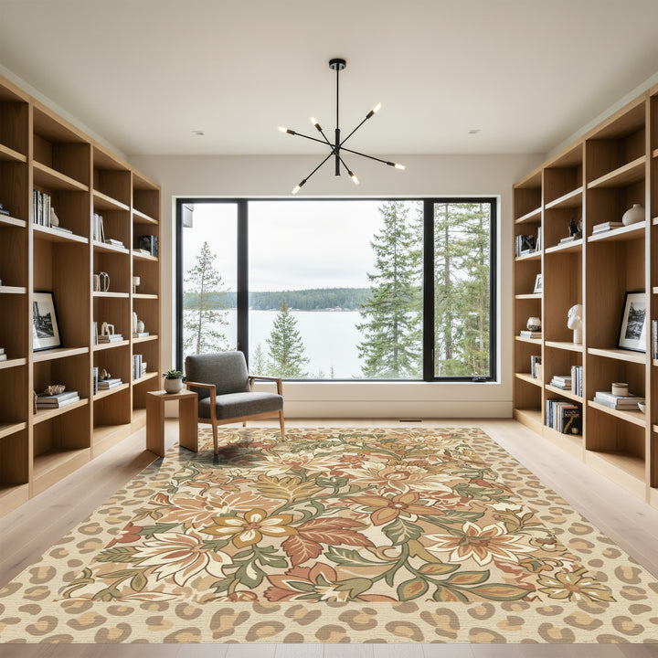 Vintage Floral Leopard Border Rug