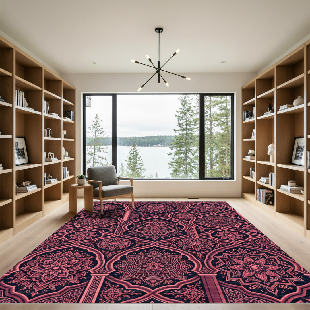 Crimson Archway Mandala Collage Rug