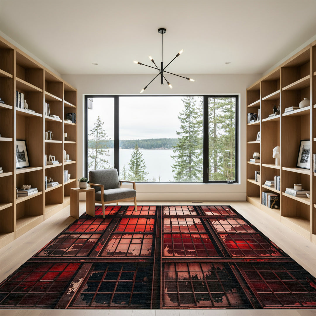 Industrial Red Paned Window Texture Rug