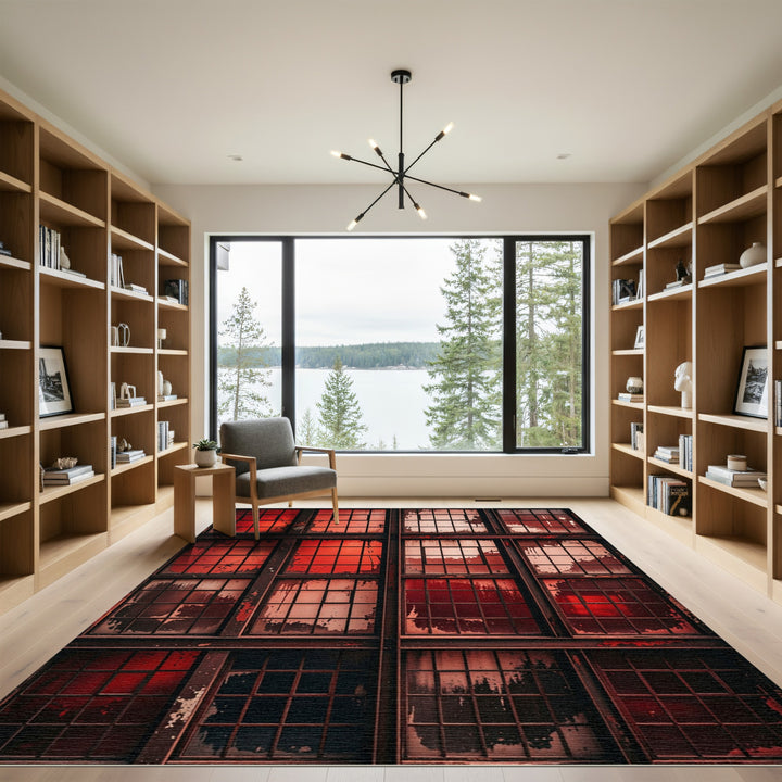 Industrial Red Paned Window Texture Rug