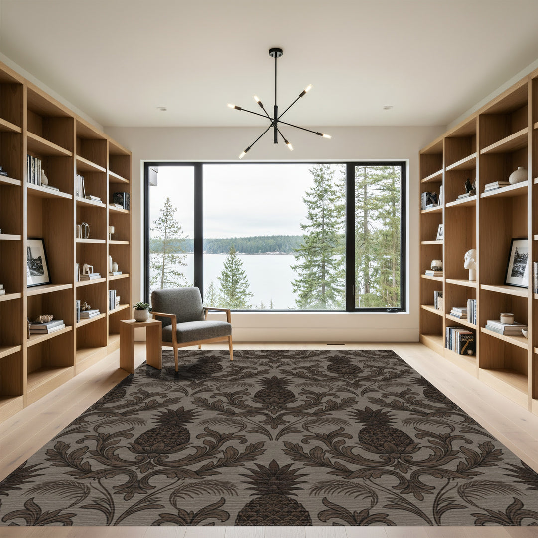 Rich Brown Pineapple Damask Rug