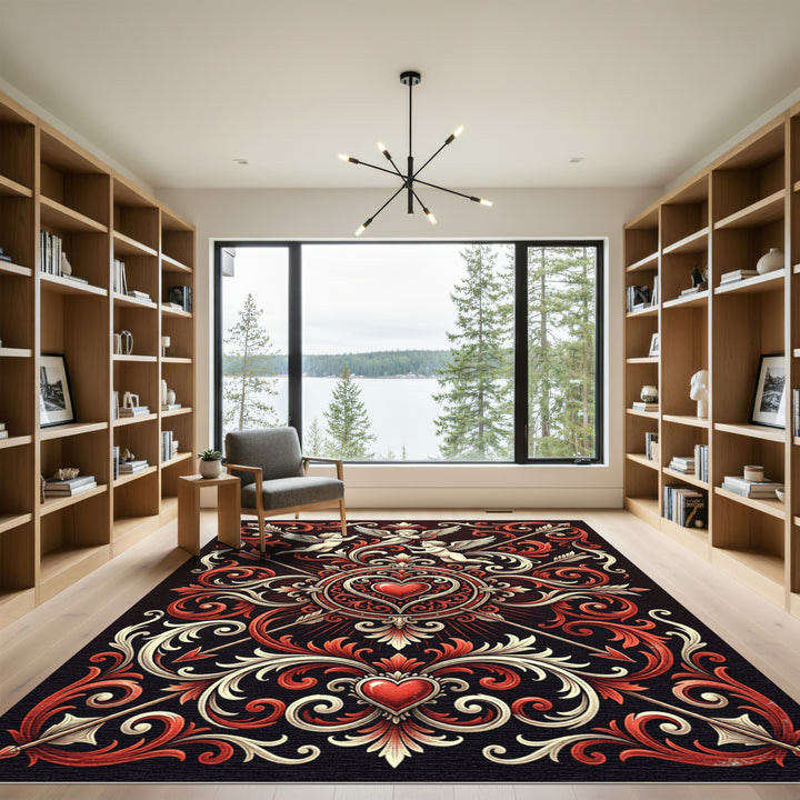 Ornate Valentine Heart Arrows Rug