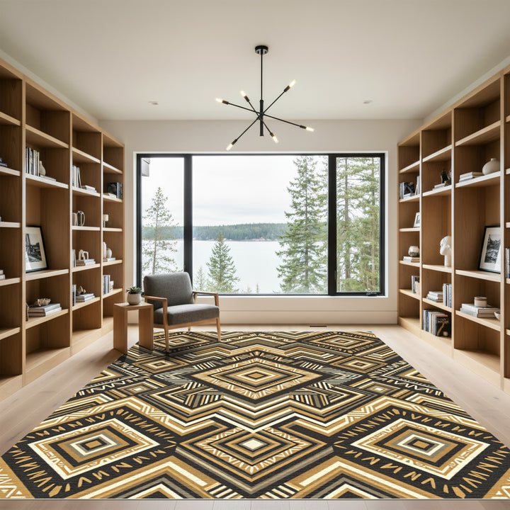 Gold Black Chic Geometric Diamond Rug