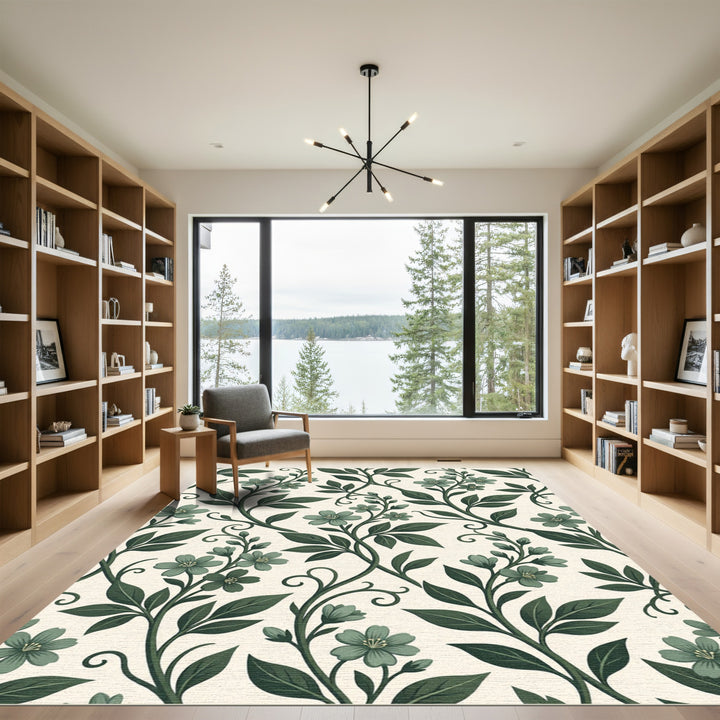 Sage Green Floral Vine Botanical Rug
