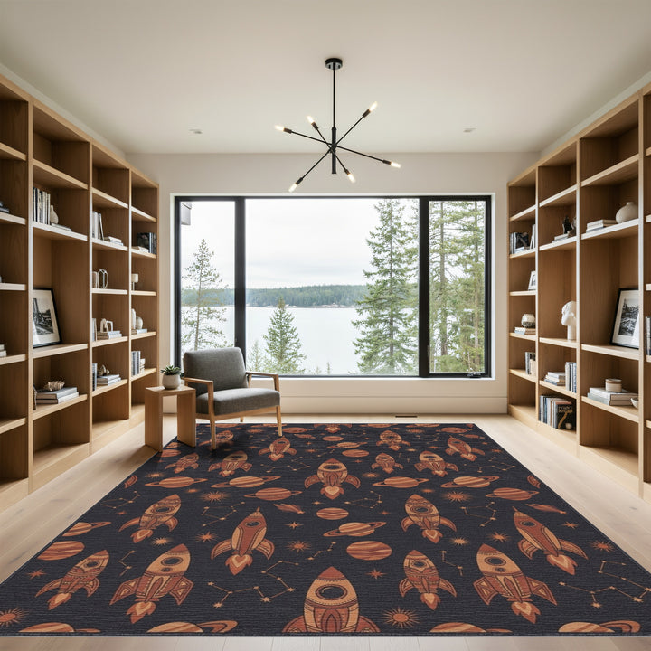 Retro Rocket Nebula Constellation Rug